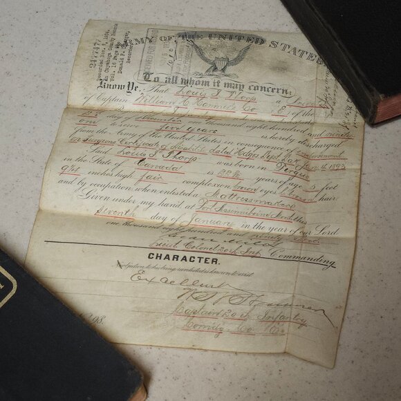 Antique Army Of The United States Discharge Certificate - Dated 2 December 1891 - Picture 1 of 13